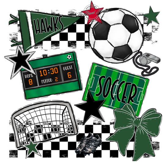Hawks Checkers Soccer Spirit Design-Green