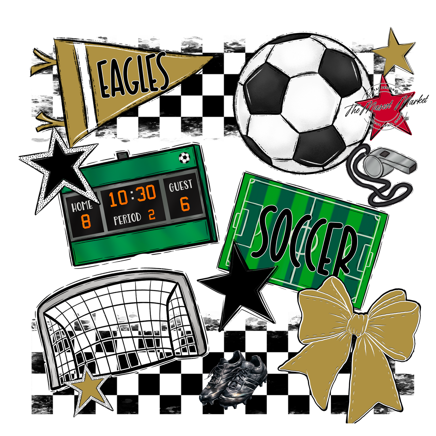 Eagles Soccer Checkers Design-Gold
