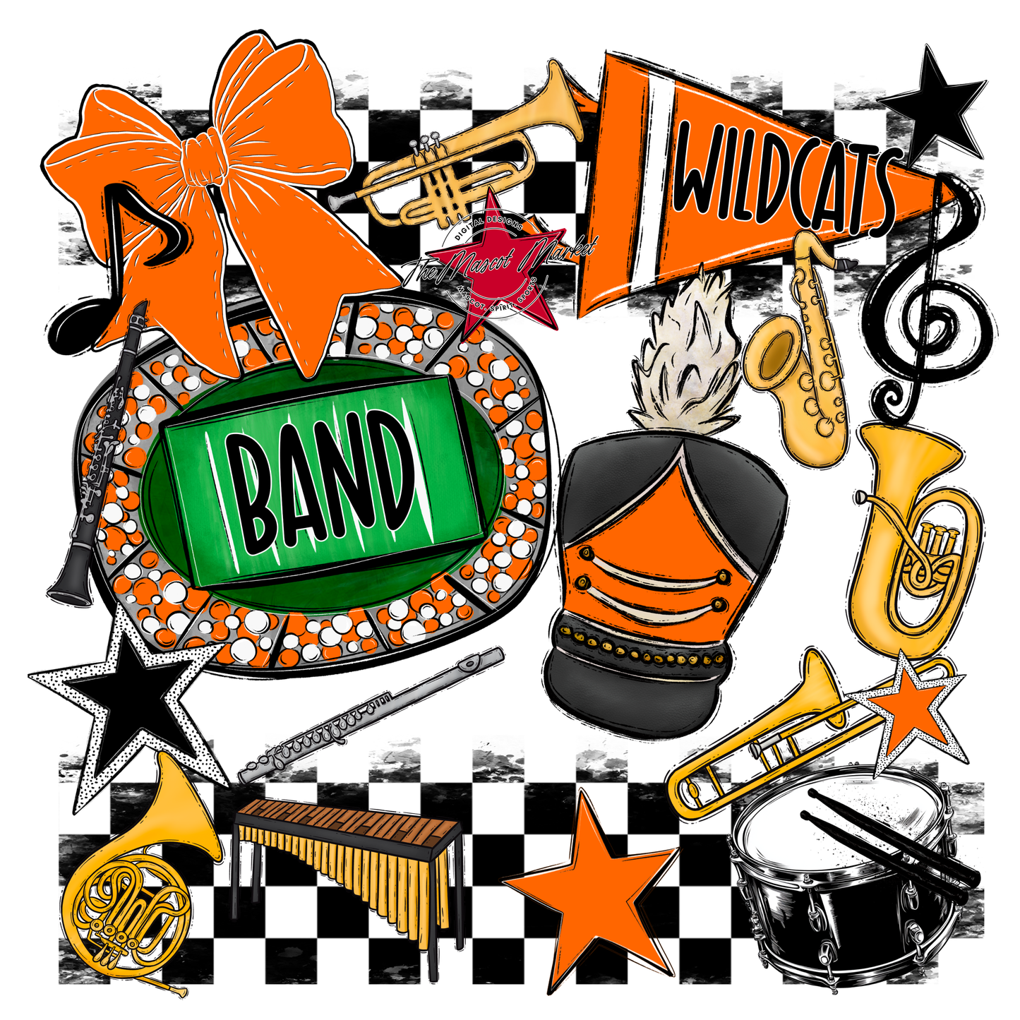 Wildcats Checkers Band Spirit Design-Orange
