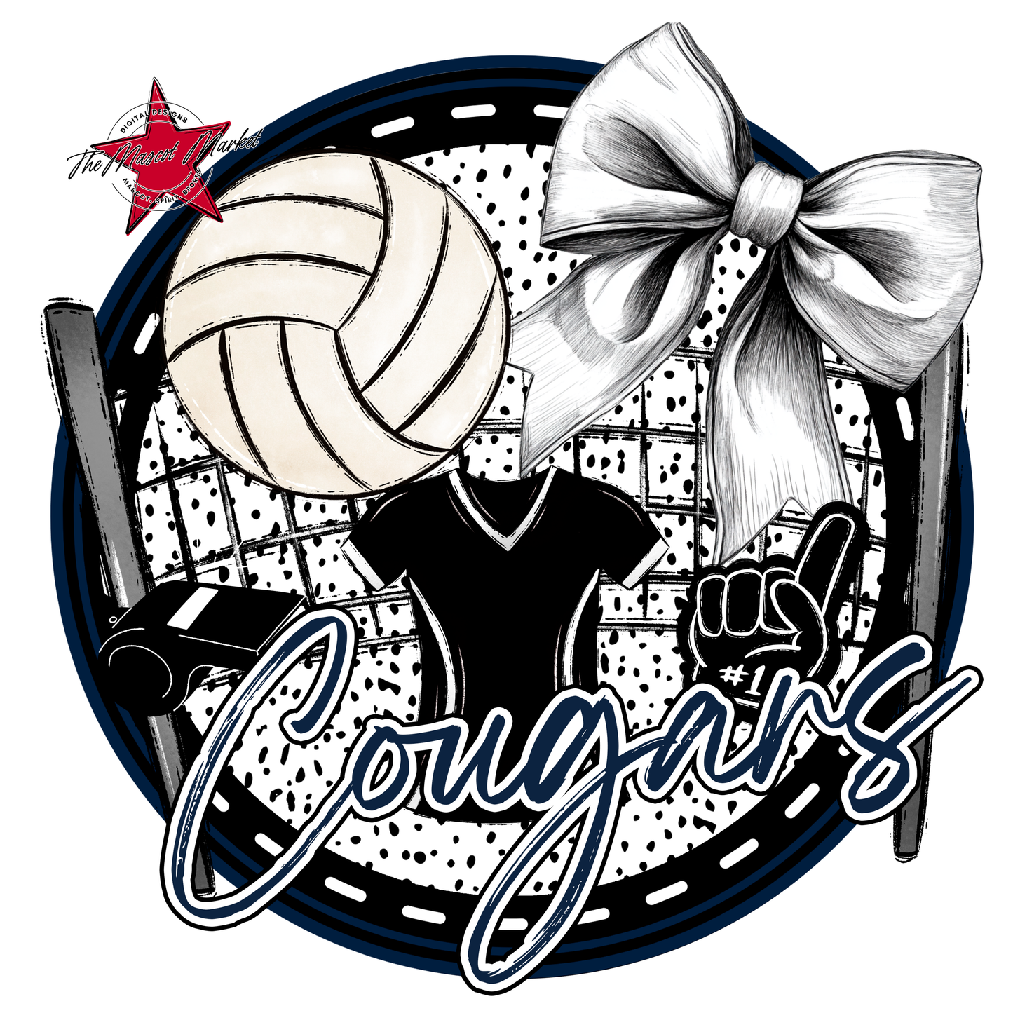 Cougars Circle Volleyball Design-Navy