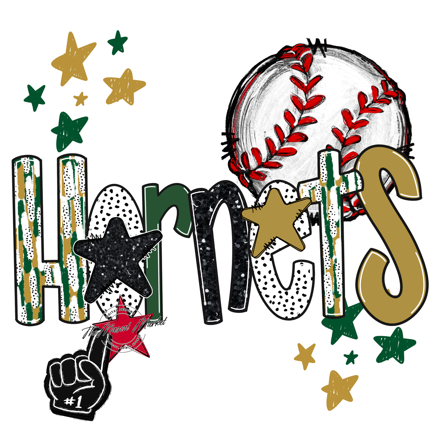 Hornets Baseball Scrape-Green-Gold