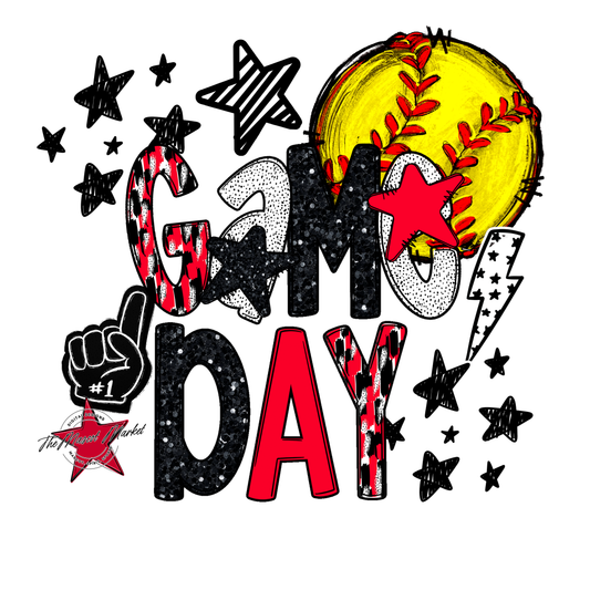 Game Day Softball Scrape Design-Bright Red
