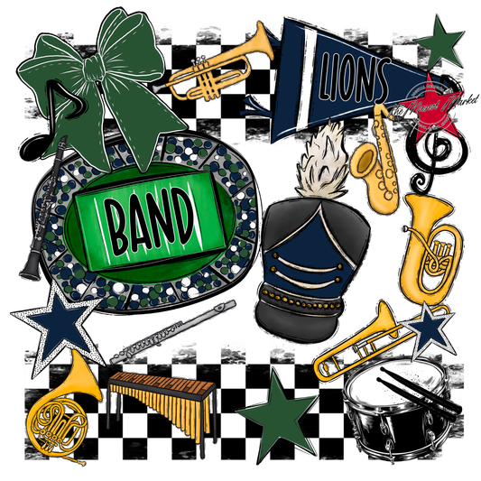 Lions Checkers Band Spirit Design-Navy-Green
