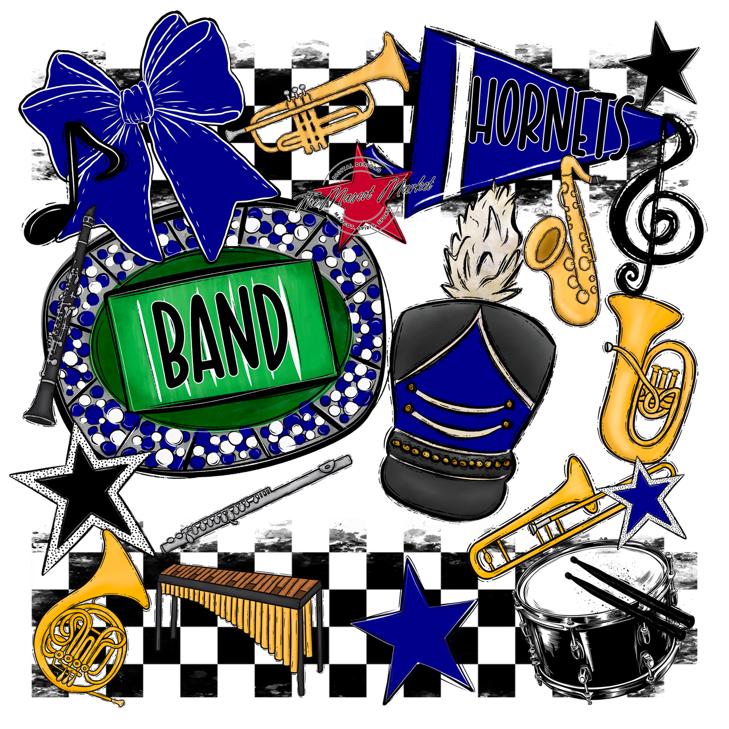 Hornets Checkers Band Spirit Design-Blue