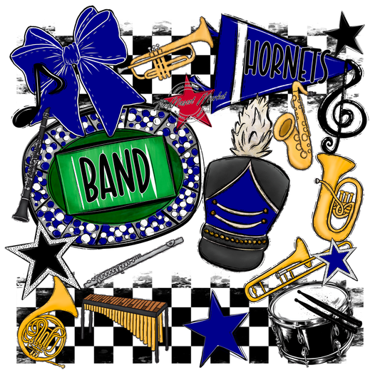 Hornets Checkers Band Spirit Design-Blue
