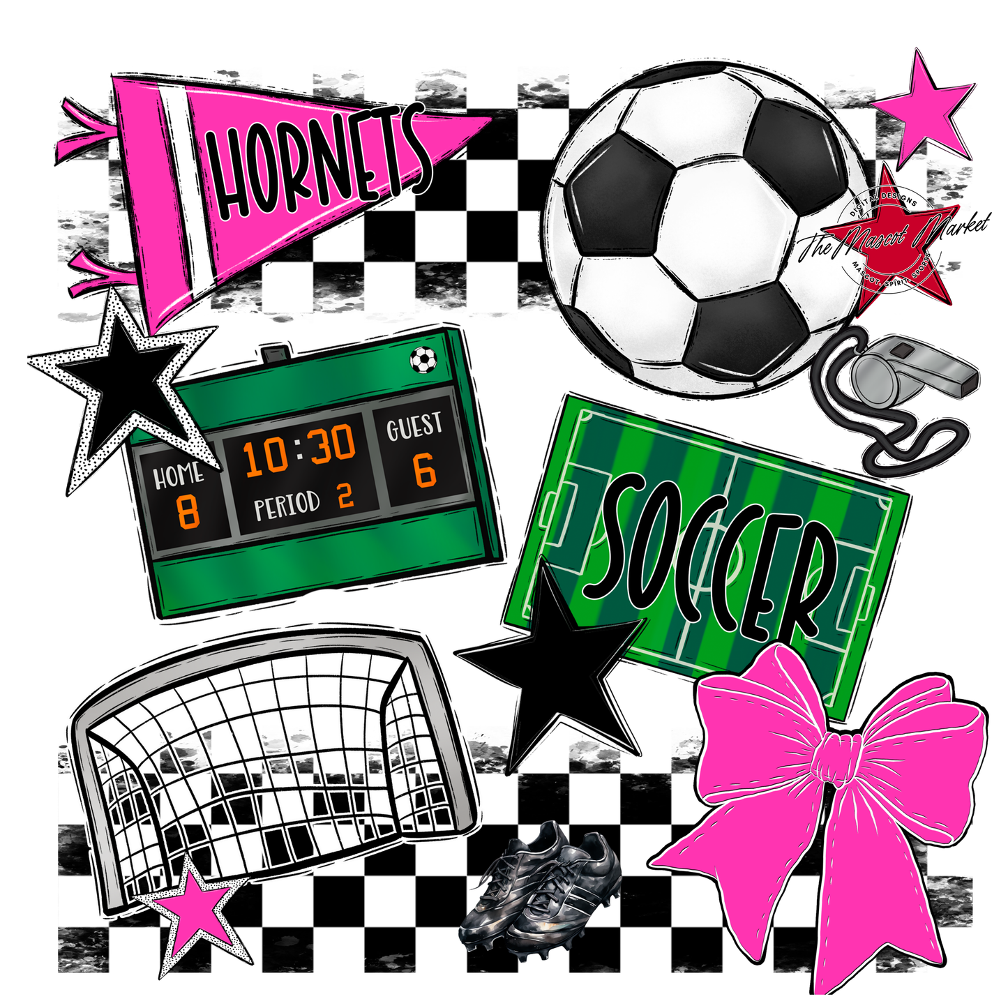 Hornets Checkers Soccer Spirit Design-Pink