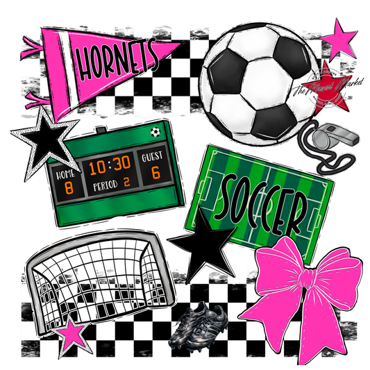 Hornets Checkers Soccer Spirit Design-Pink