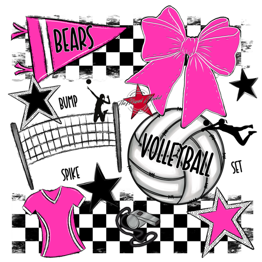 Bears Volleyball Checkers Design-Pink