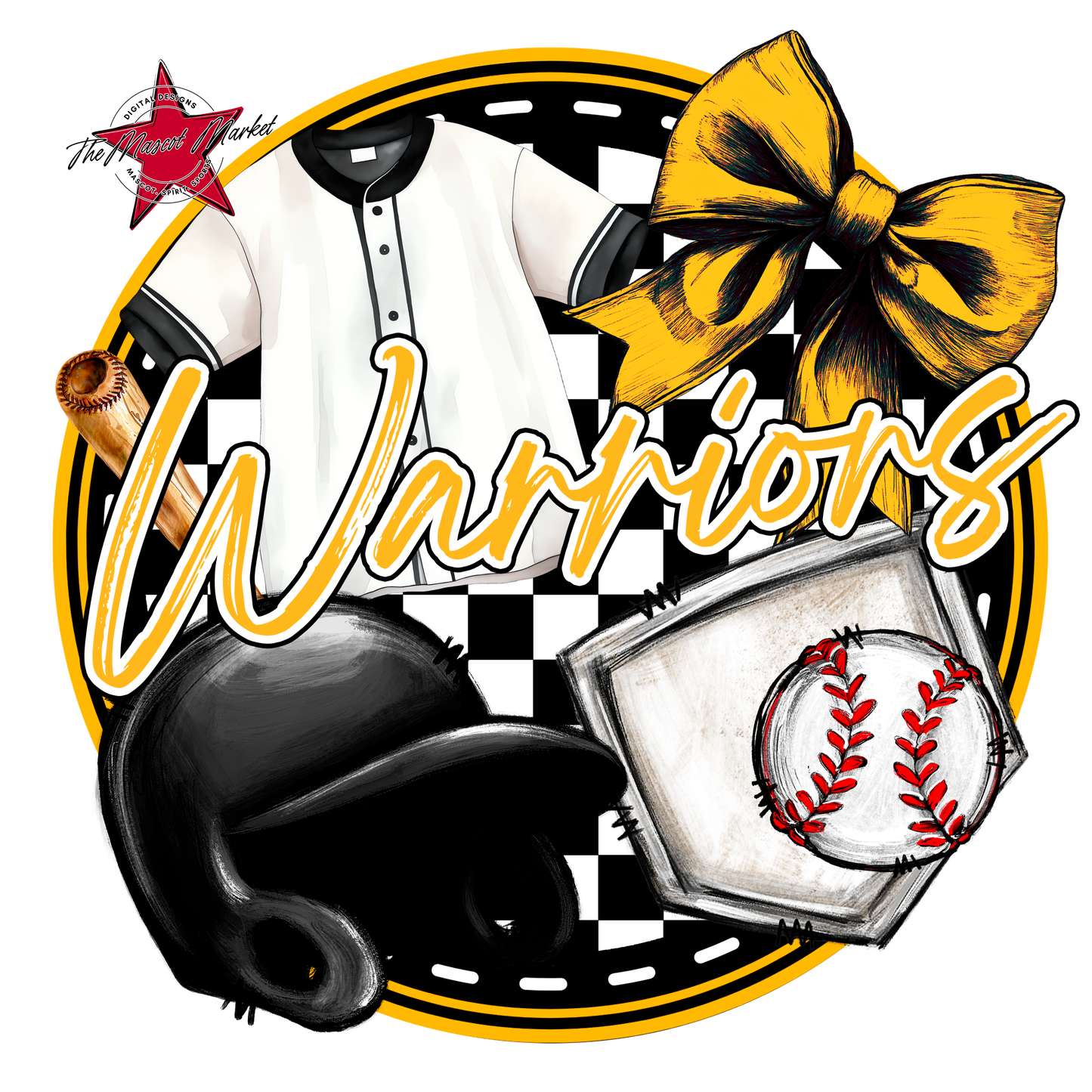 Warriors Circle Baseball Design-Yellow