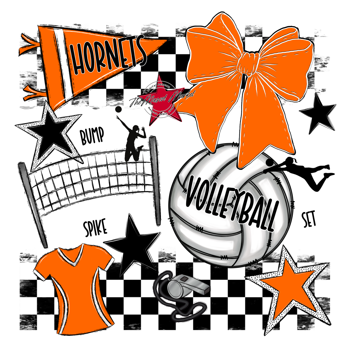 Hornets Checkers Volleyball Spirit Design-Orange