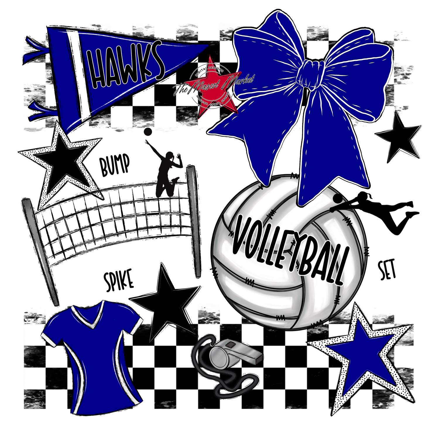 Hawks Checkers Volleyball Spirit Design-Blue
