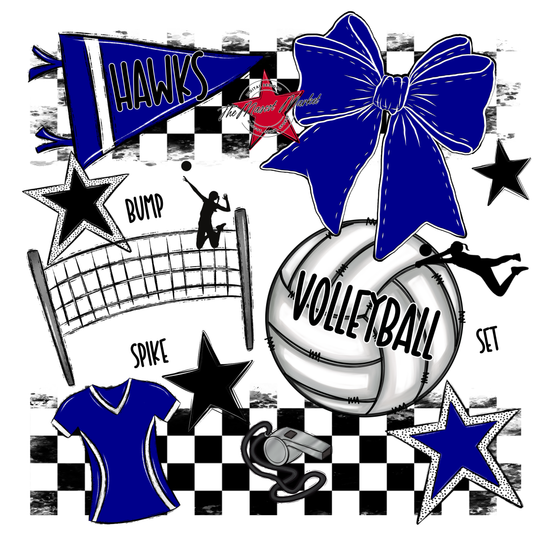 Hawks Checkers Volleyball Spirit Design-Blue