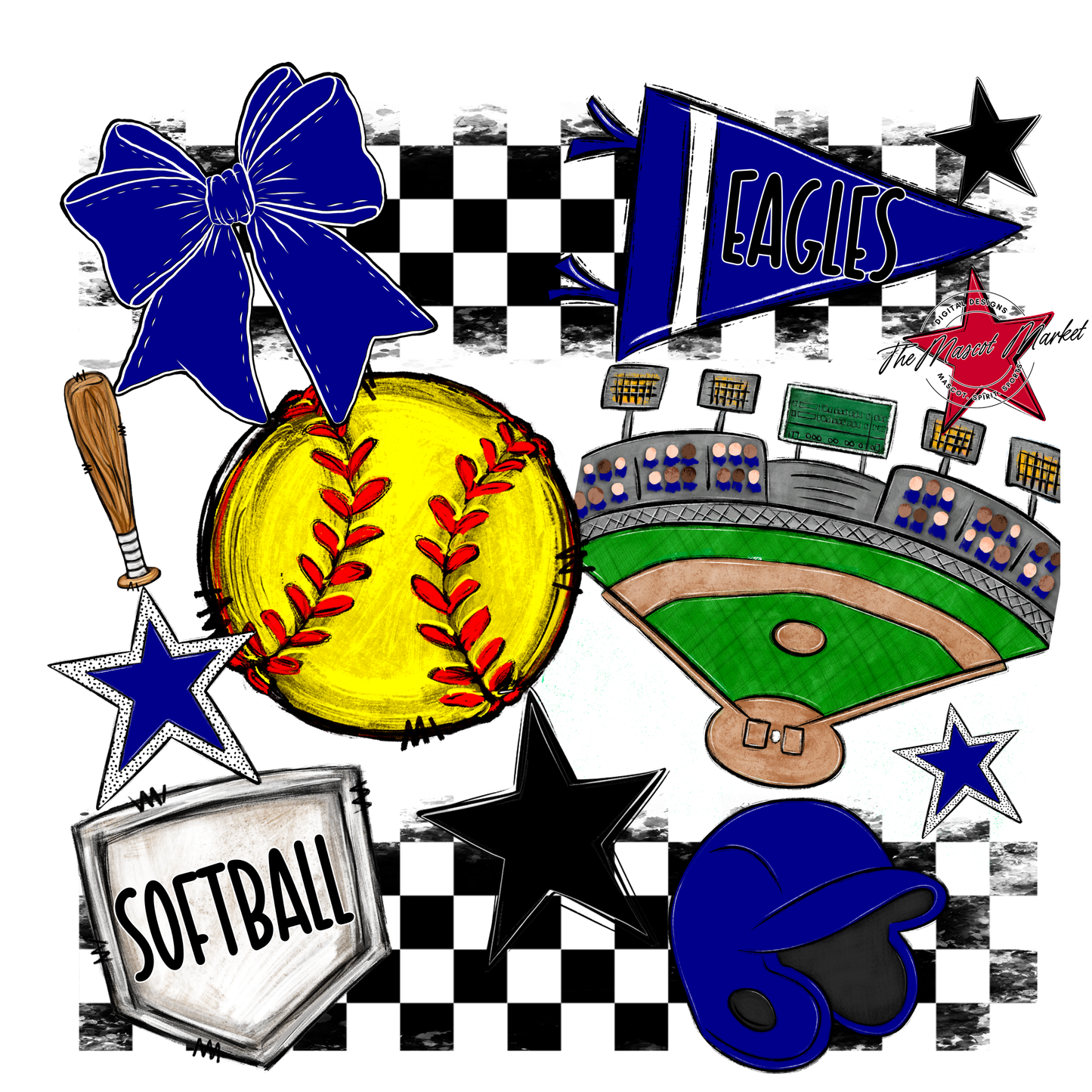 Eagles Softball Checkers Design-Blue