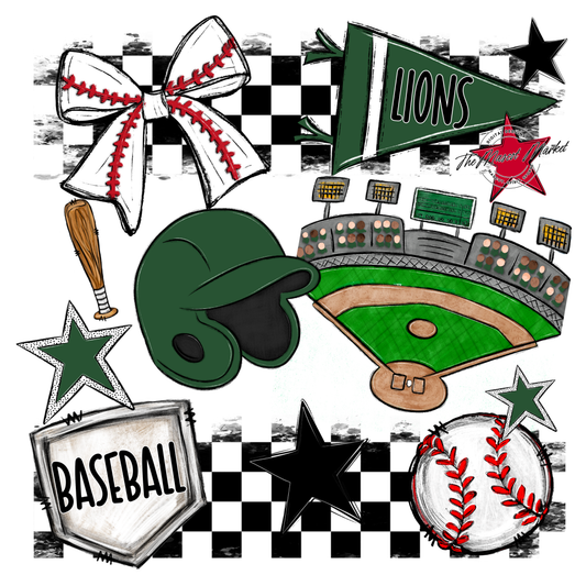 Lions Checkers Baseball Spirit Design-Green