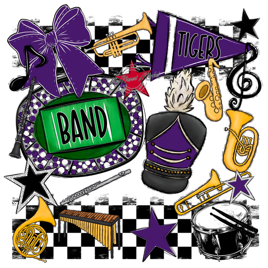 Tigers Checkers Band Spirit Design-Purple