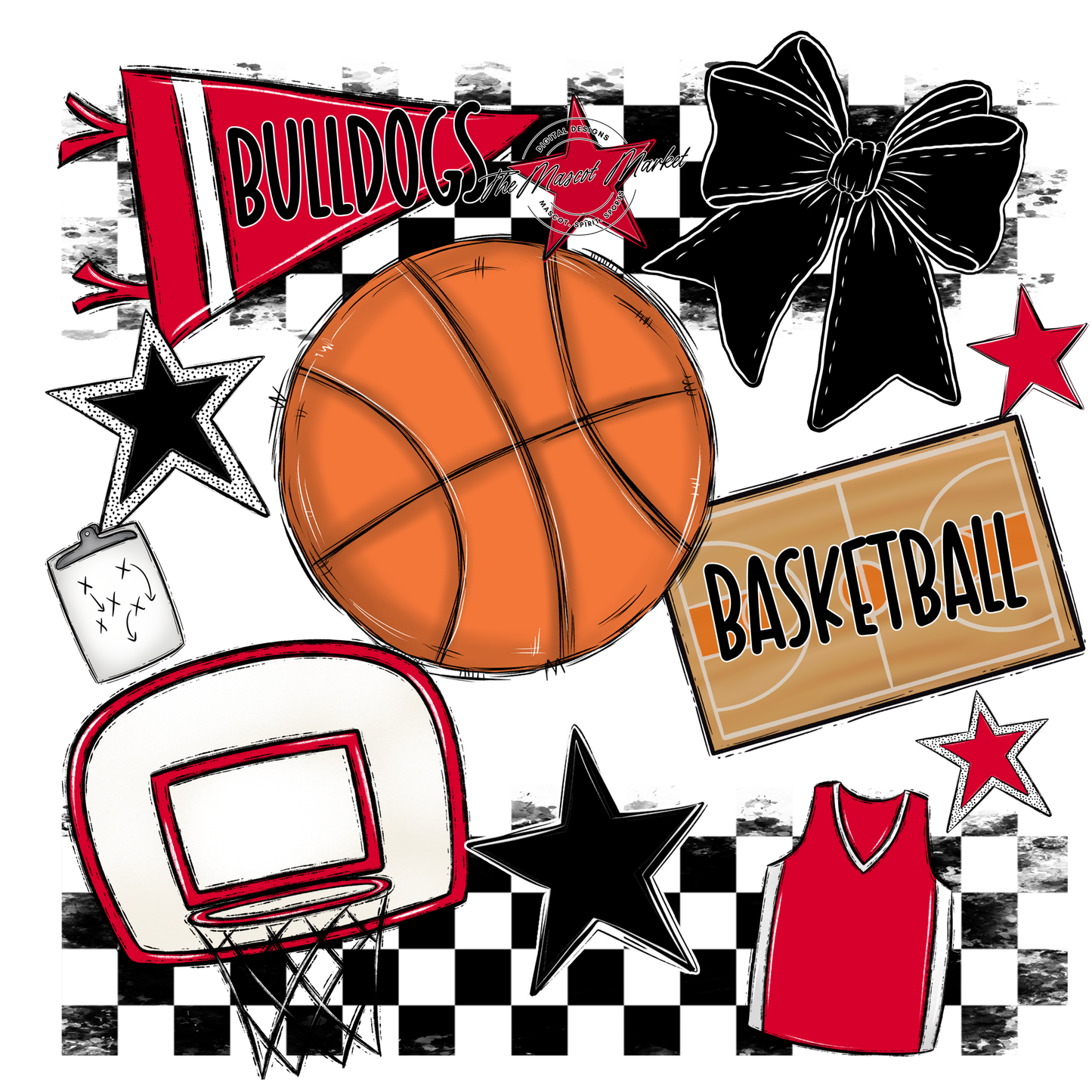 Bulldogs Checkers Basketball Spirit Design-Red