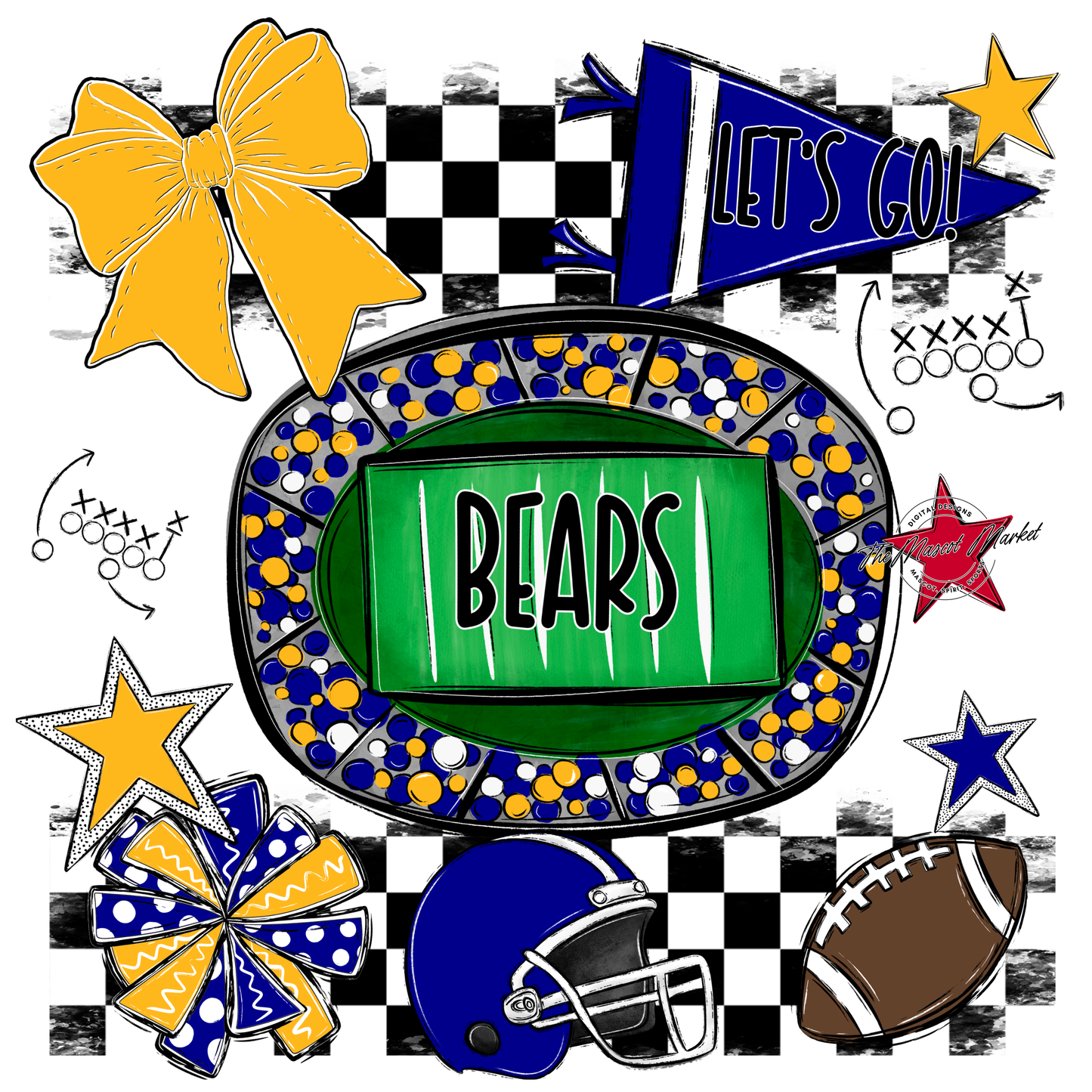 Bears Checker Spirit Design-Blue-Yellow