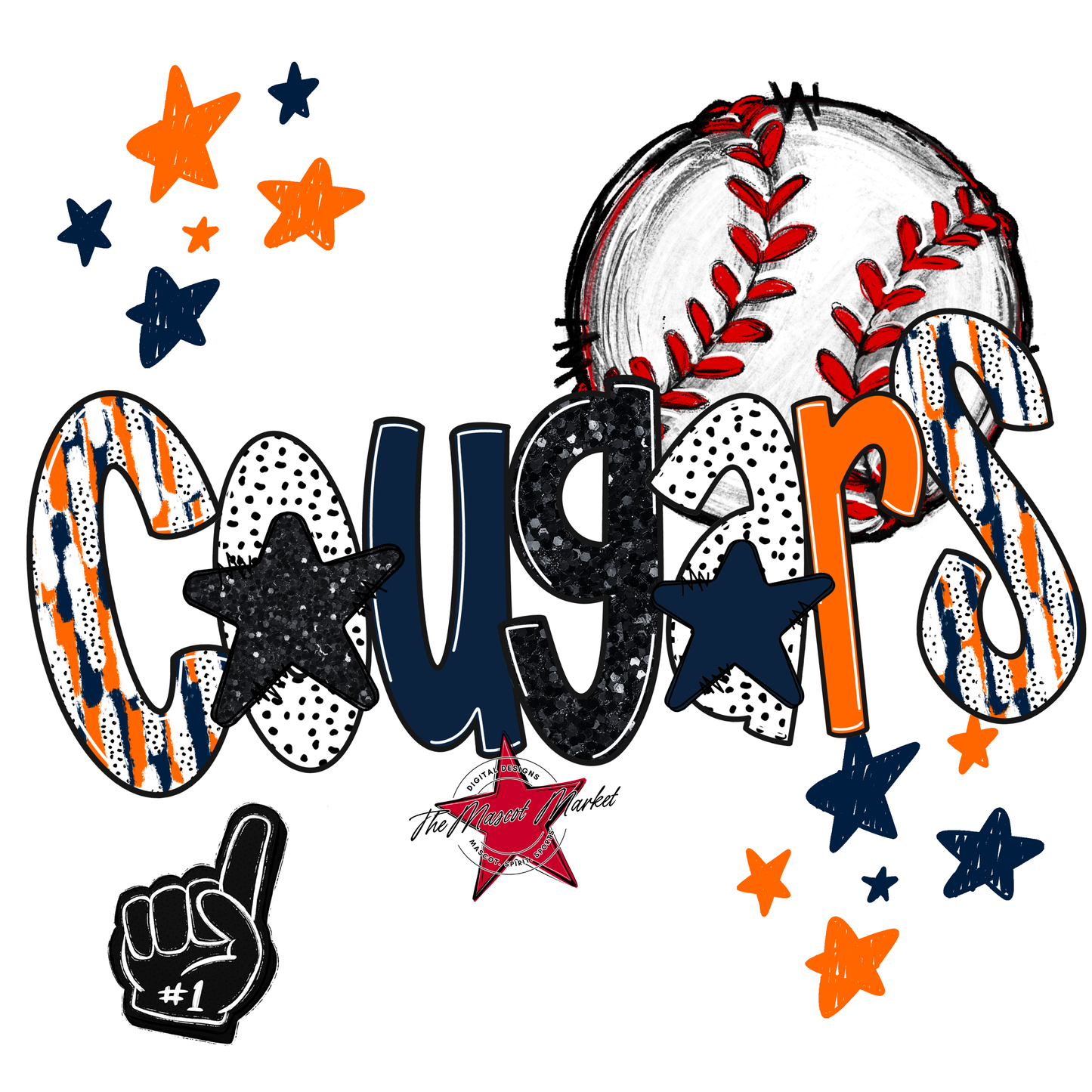 Cougars Baseball Scrape-Navy-Orange