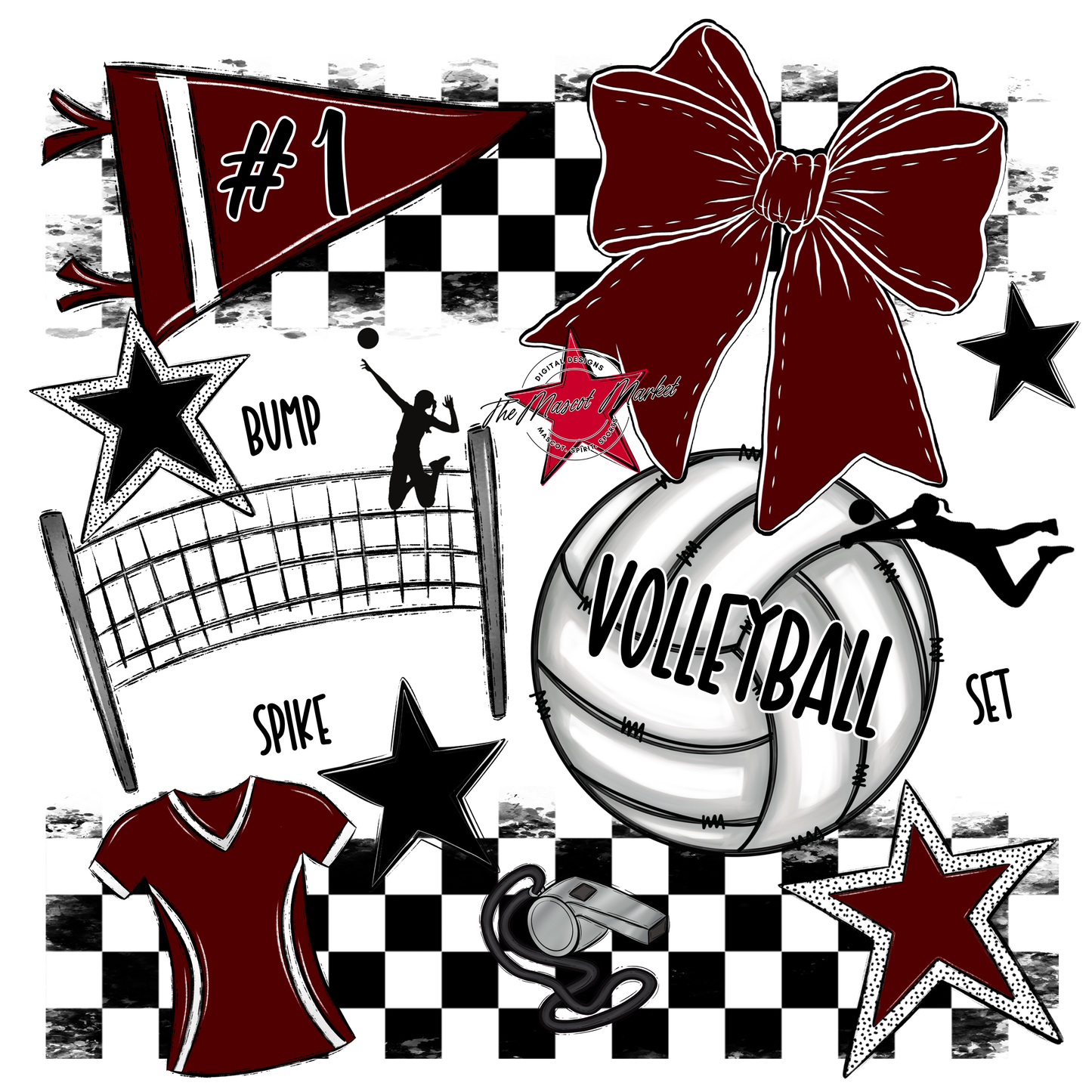 Volleyball Checkers Spirit Design-Maroon