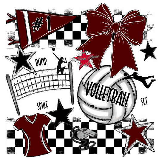 Volleyball Checkers Spirit Design-Maroon