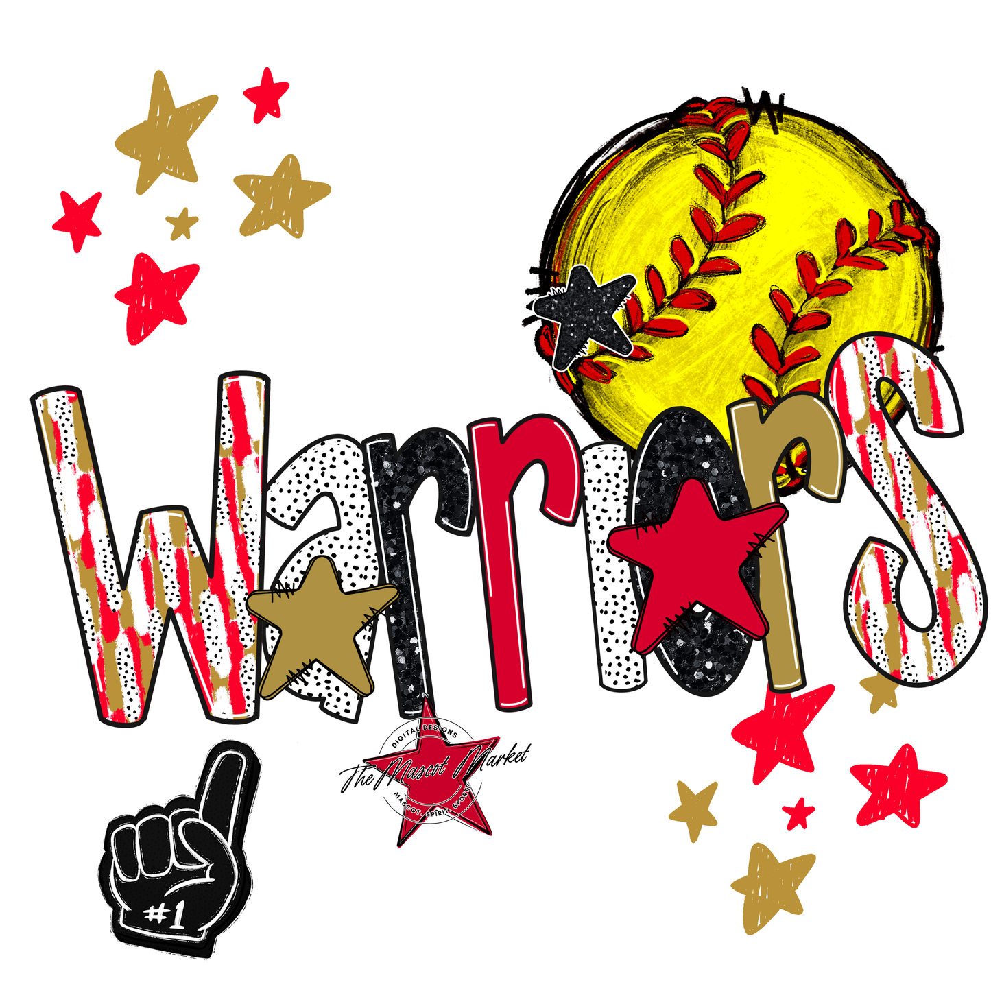 Warriors Softball Scrape-Red-Gold