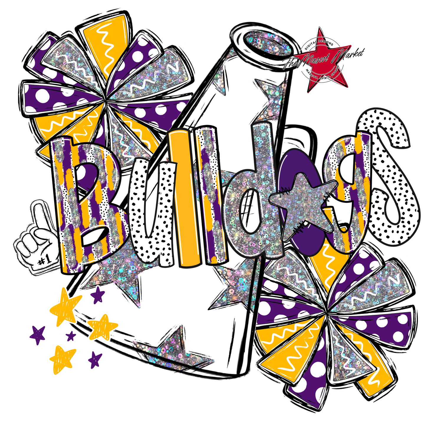 Bulldogs Cheer Megaphone Scrape-Purple-Yellow