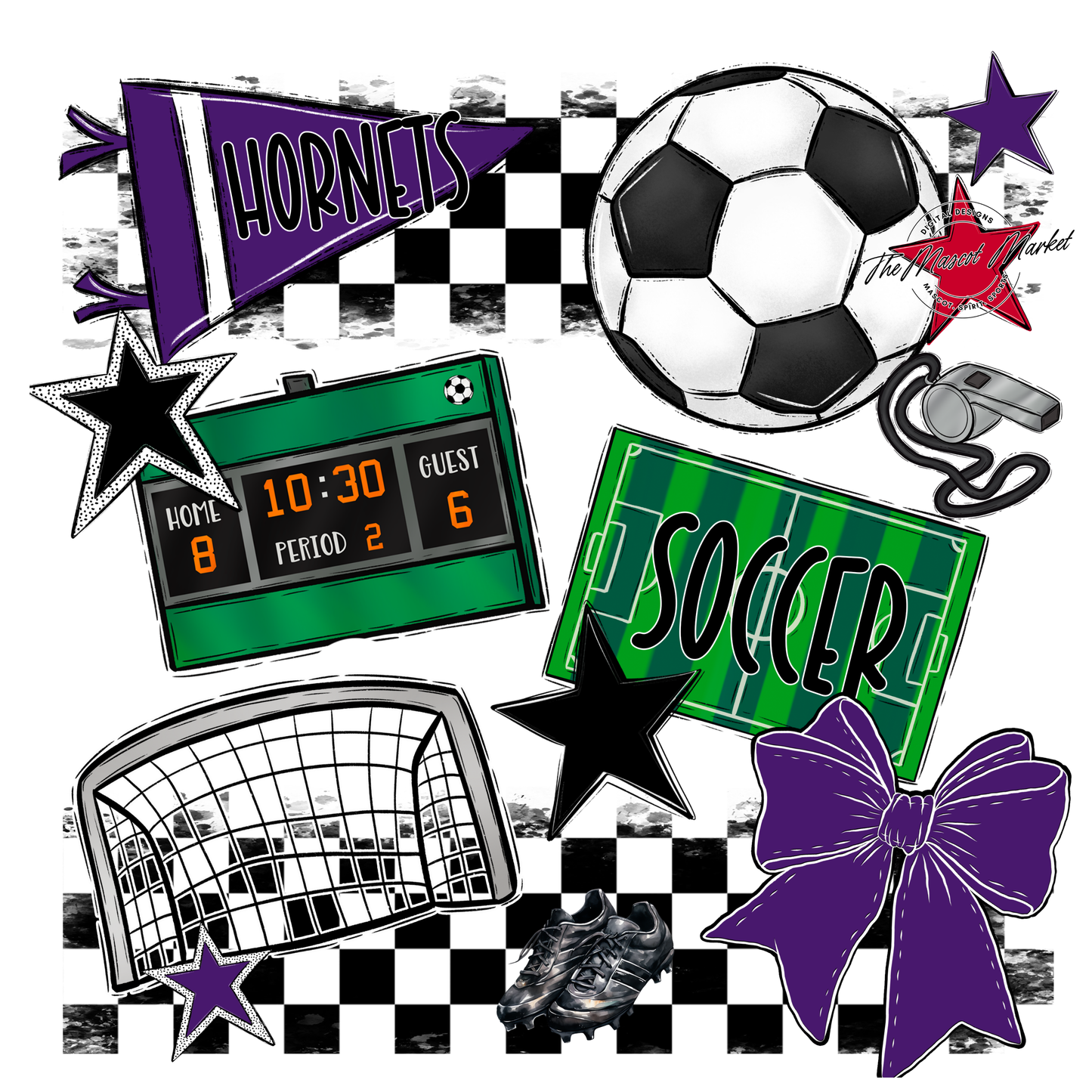 Hornets Checkers Soccer Spirit Design-Purple