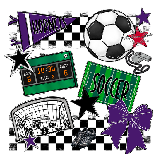 Hornets Checkers Soccer Spirit Design-Purple