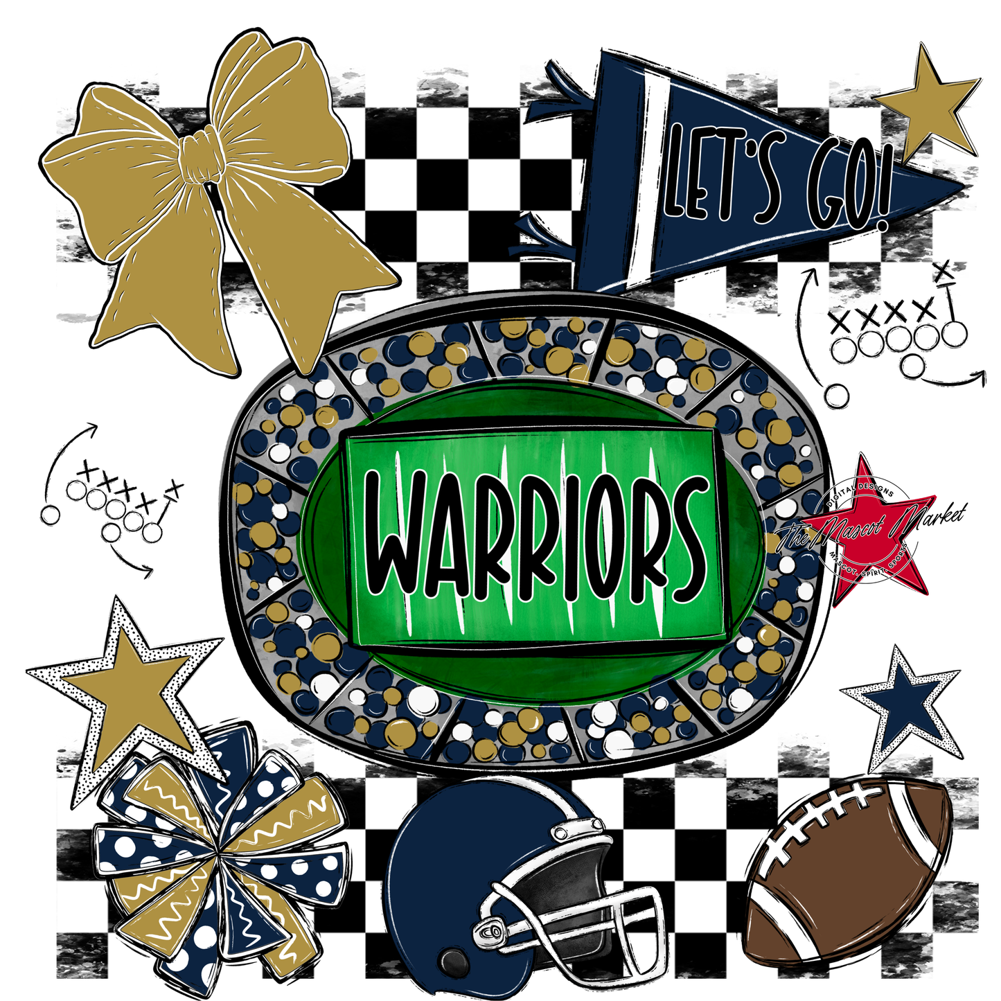 Warriors Checkers Spirit Design-Navy-Gold
