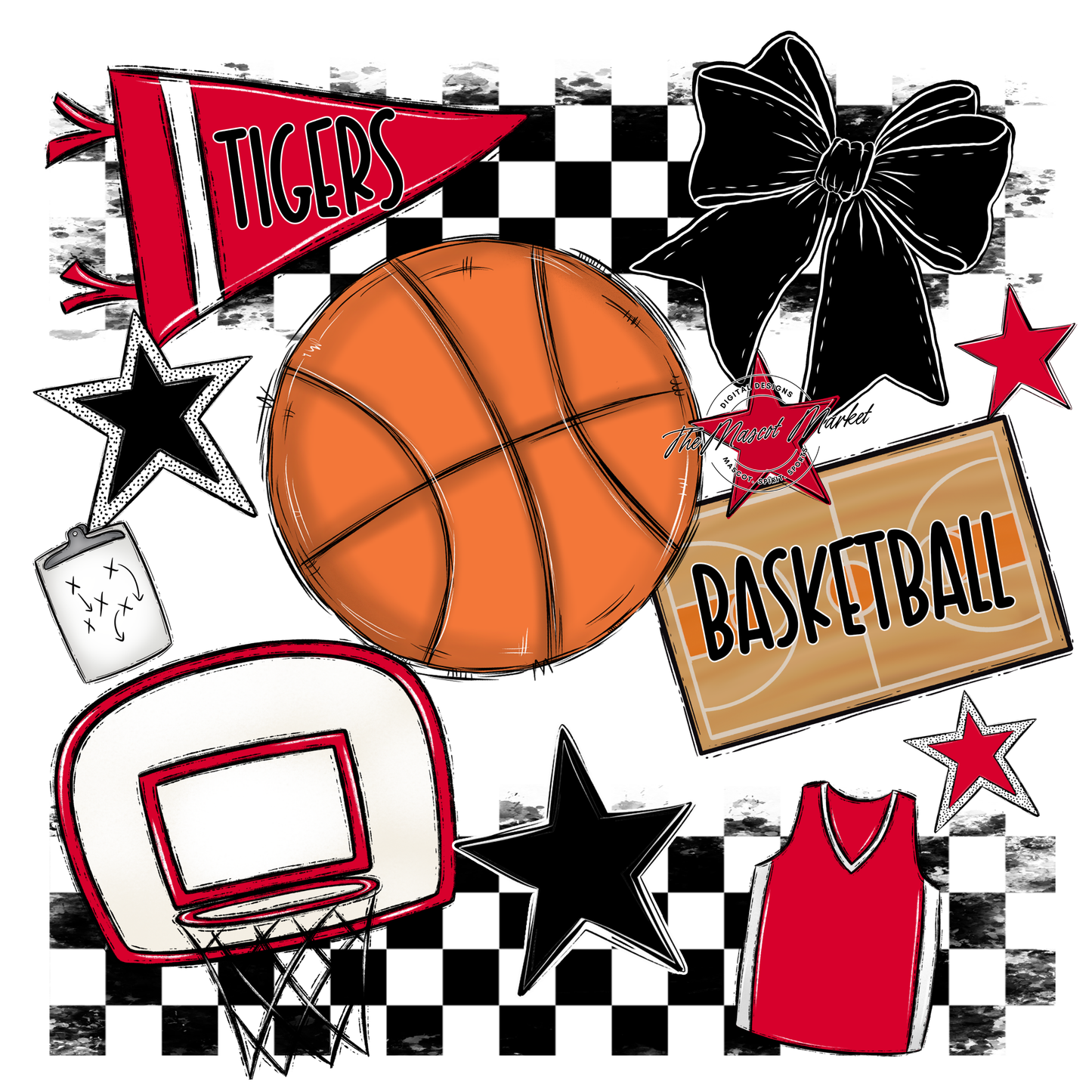 Tigers Checkers Basketball Spirit Design-Red