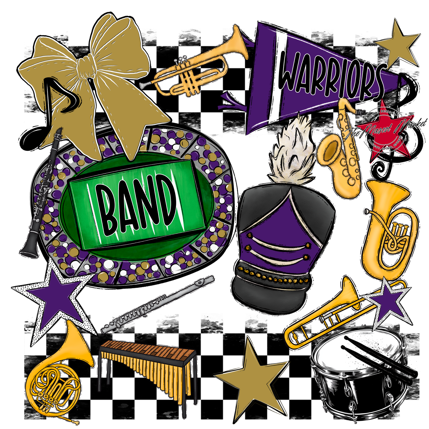 Warriors Checkers Band Spirit Design-Purple-Gold