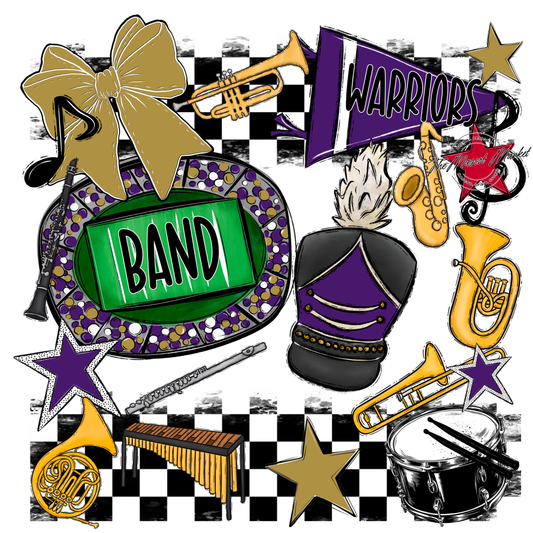 Warriors Checkers Band Spirit Design-Purple-Gold