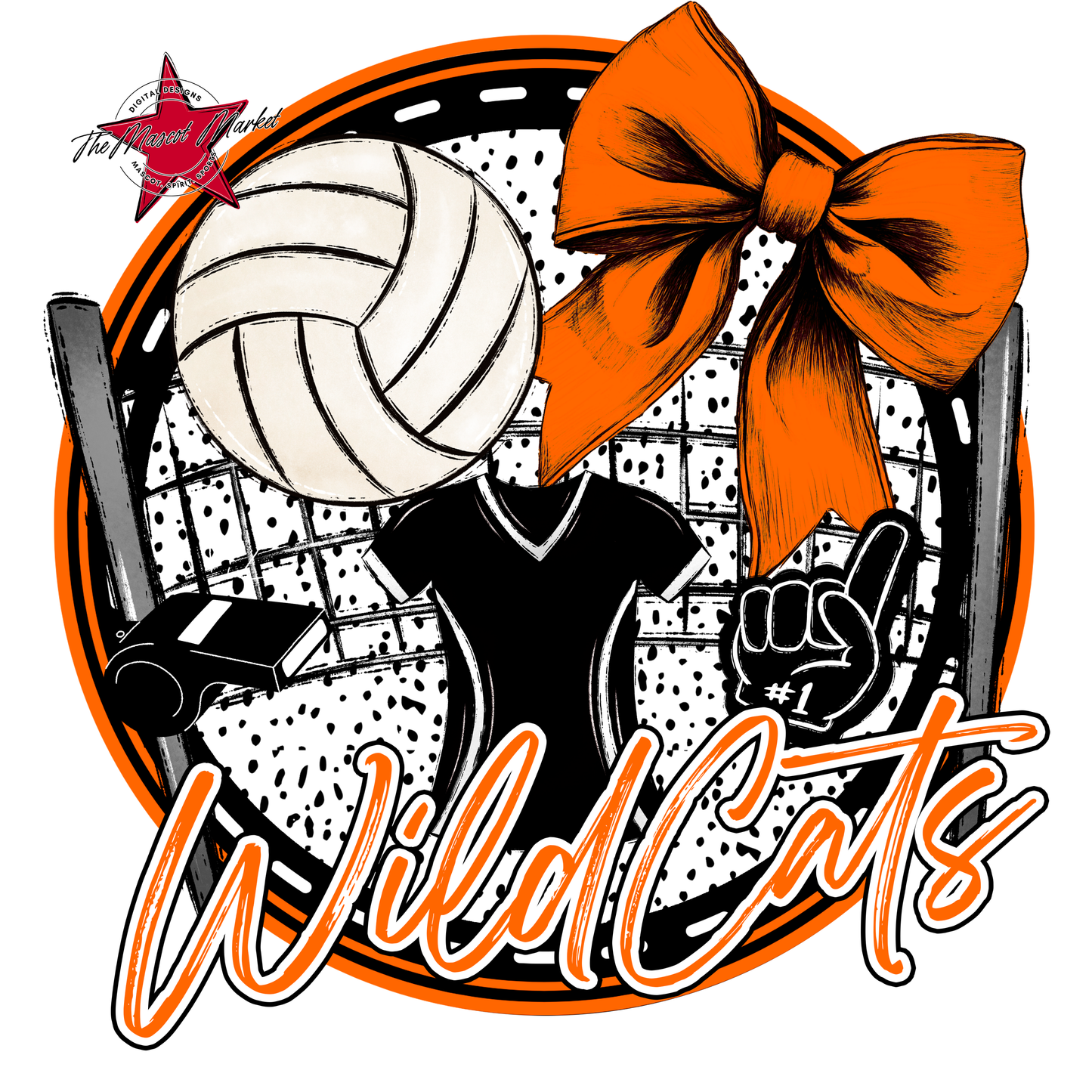 Wildcats Circle Volleyball Design-Orange
