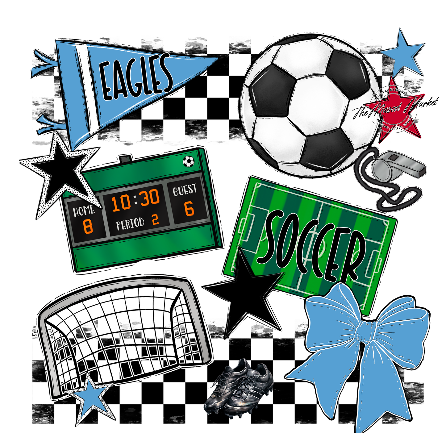 Eagles Soccer Checkers Design-Carolina Blue