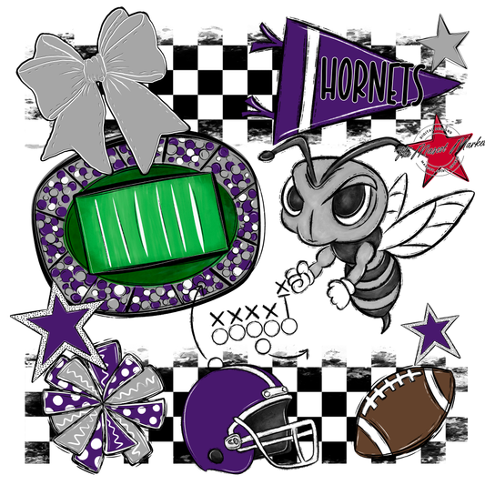 Hornets Checkers Mascot Spirit Design-Purple-Grey