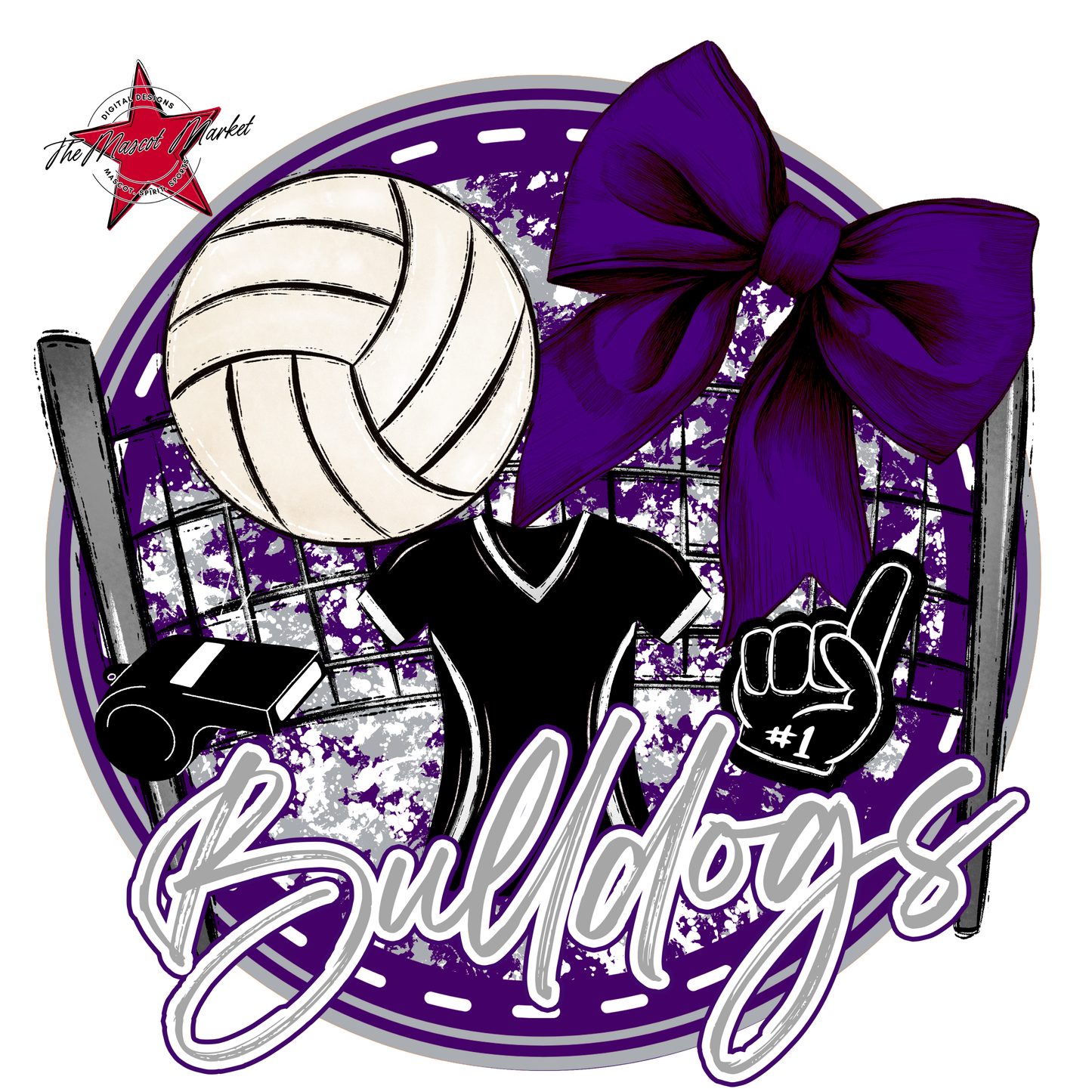 Bulldogs Circle Volleyball Design-Purple-Grey