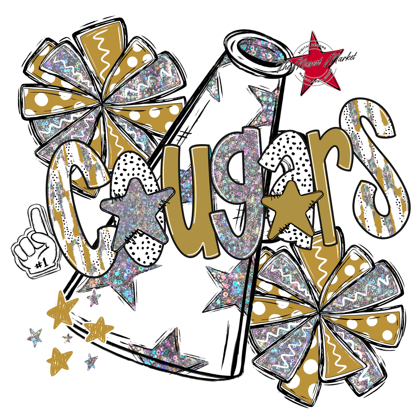 Cougars Cheer Megaphone Scrape-Gold