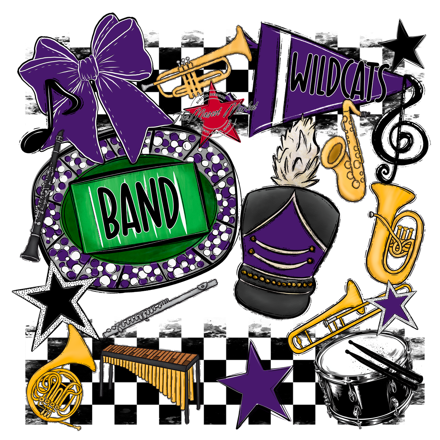 Wildcats Checkers Band Spirit Design-Purple