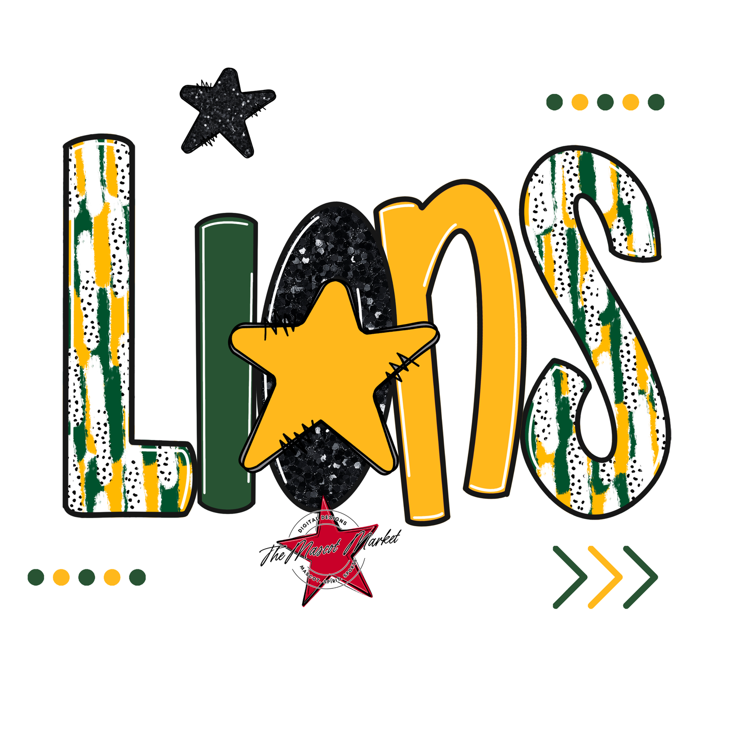 Lions Brushstroke Alpha w Arrows-Green-Yellow