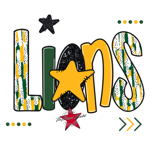 Lions Brushstroke Alpha w Arrows-Green-Yellow