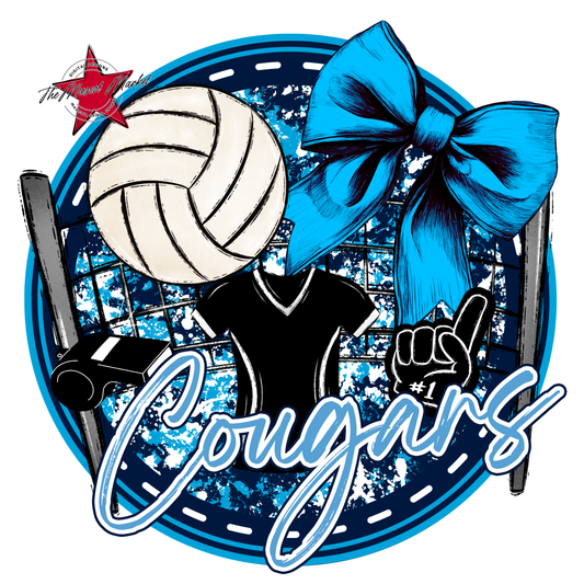 Cougars Circle Volleyball Design-Navy-Carolina Blue