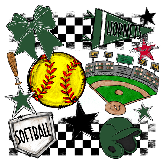 Hornets Checkers Softball Spirit Design-Green