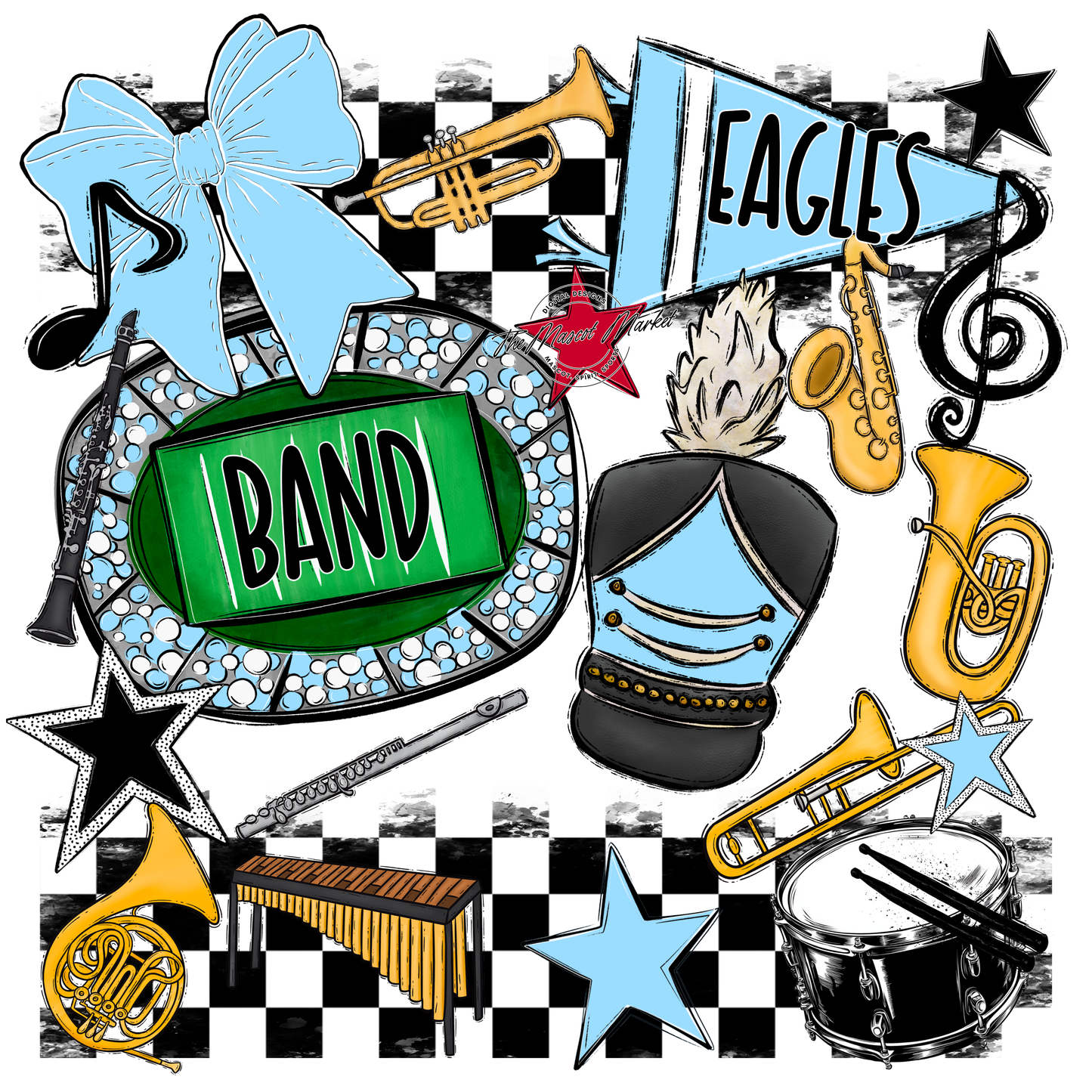 Eagles Band Checkers Design-Columbia Blue