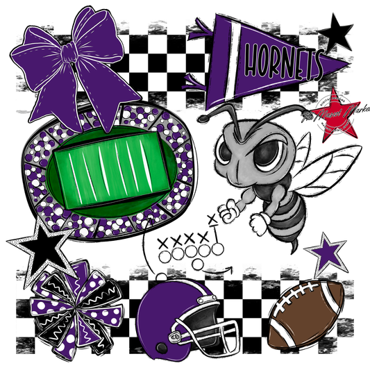 Hornets Checkers Mascot Spirit Design-Purple