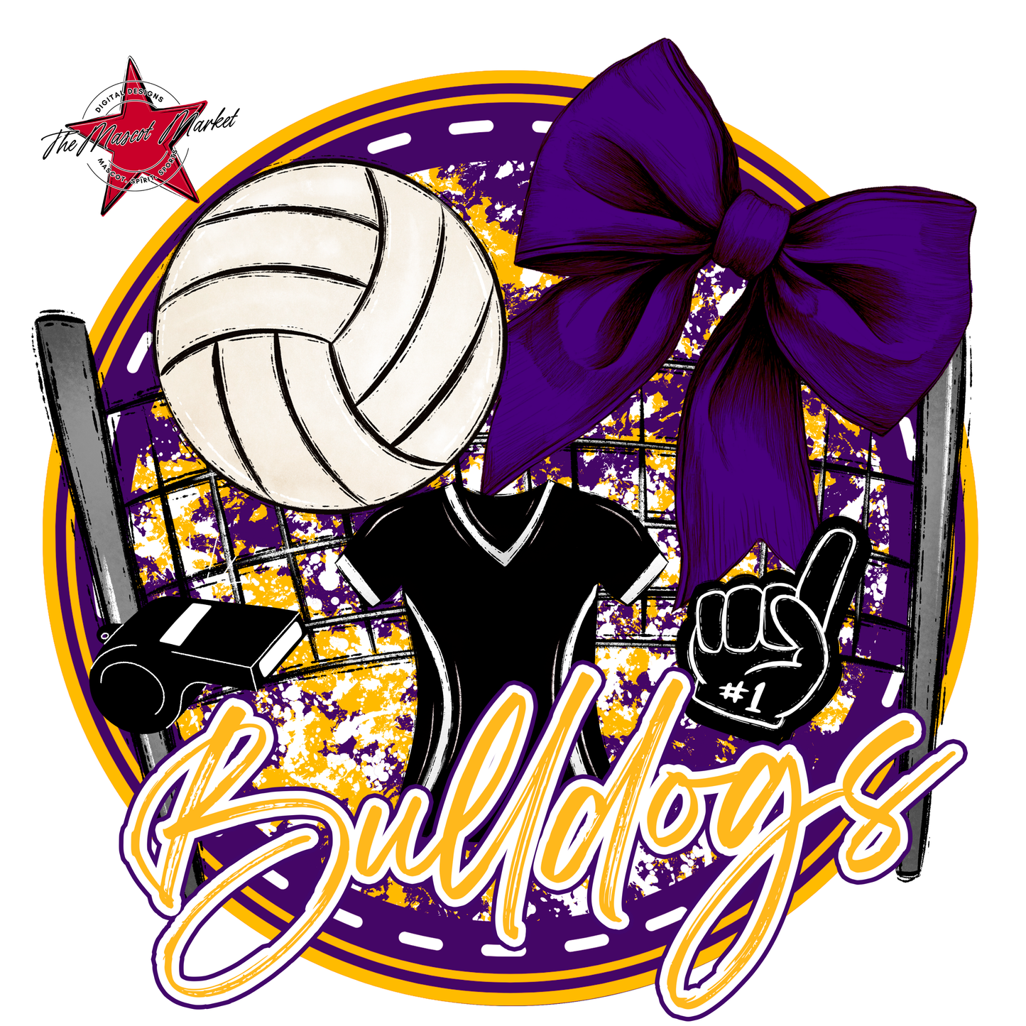 Bulldogs Circle Volleyball Design-Purple-Yellow