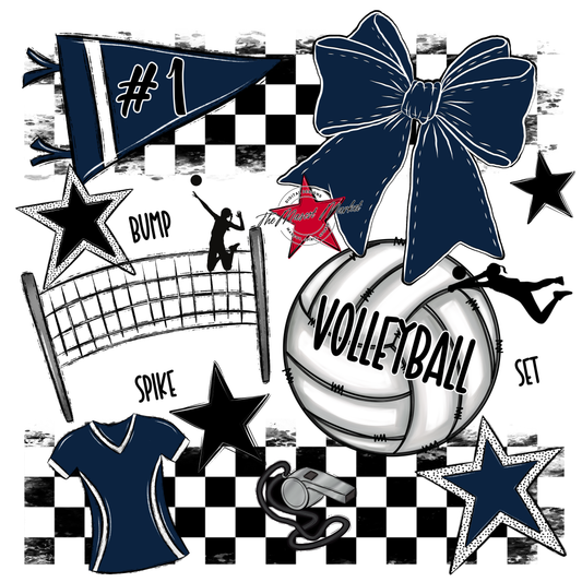 Volleyball Checkers Spirit Design-Navy