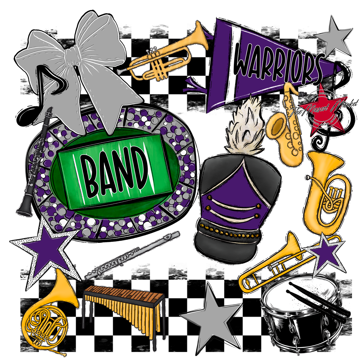 Warriors Checkers Band Spirit Design-Purple-Grey