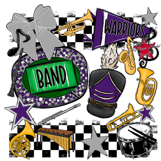 Warriors Checkers Band Spirit Design-Purple-Grey
