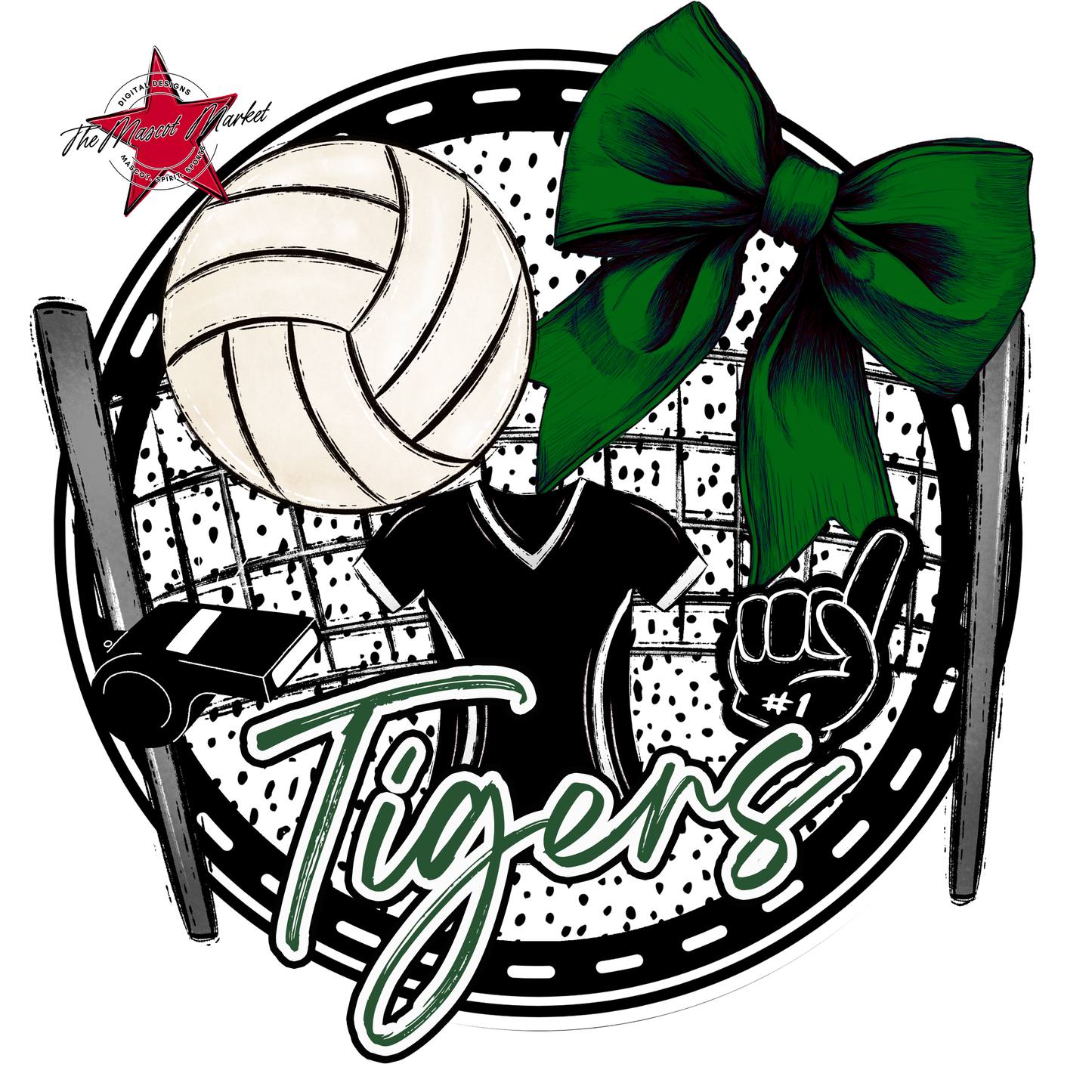 Tigers Circle Volleyball Design-Green