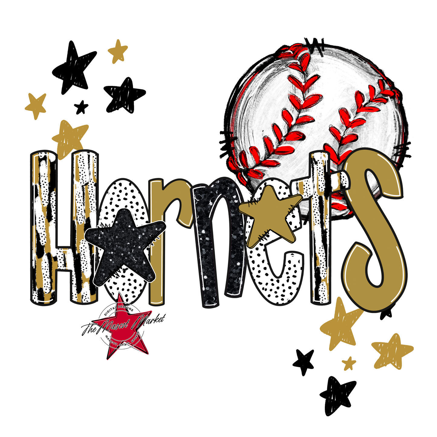 Hornets Baseball Scrape-Gold